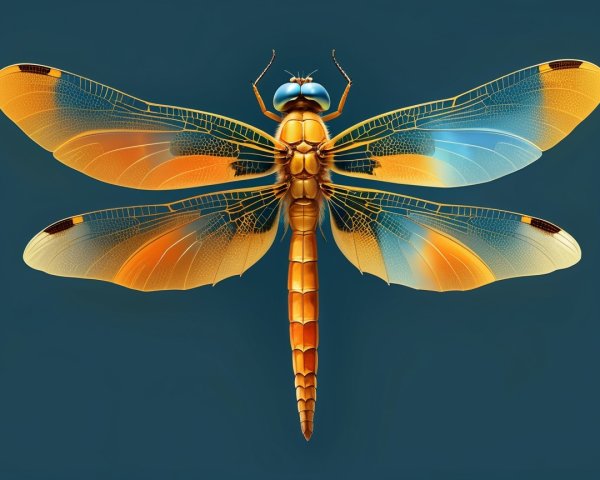 Intricate Dragonfly with Golden Body and Teal Eyes