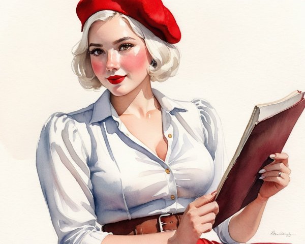 Watercolor Painting of a Woman in Stylish Attire