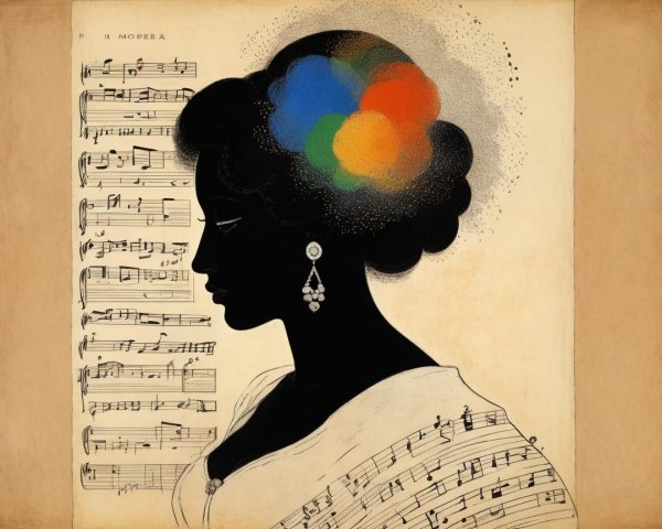 Art Nouveau Mixed Media Painting with Female Silhouette