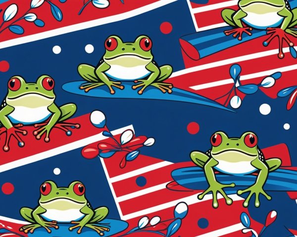 Vibrant Cartoon Frog Pattern on Colorful Background