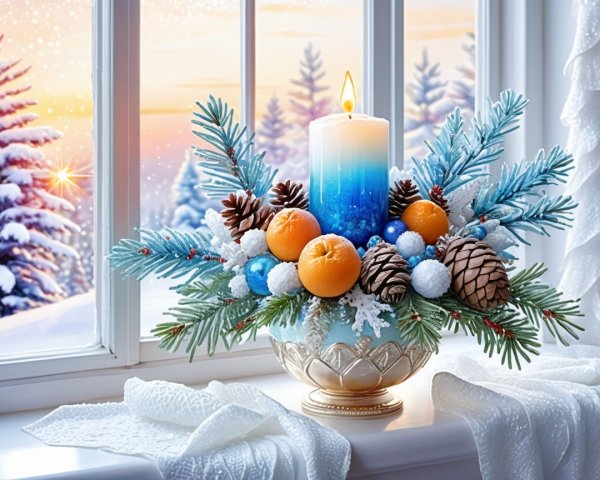 Winter Wonderland Scene with Decorative Centerpiece