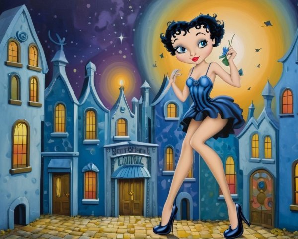 Whimsical Animated Character in Starry Night Scene