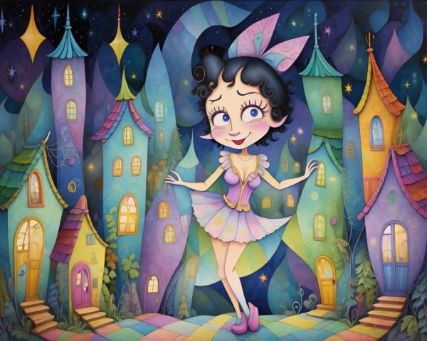 Whimsical Fairy-Tale Scene with Colorful Village