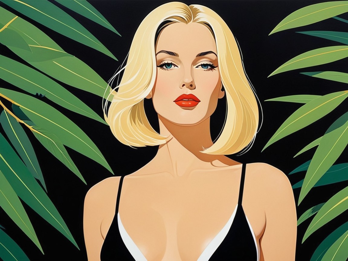 Blonde Woman in Pop Art with Black and White Swimsuit