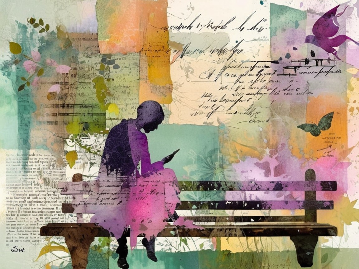 Silhouette of Reader on Bench with Colorful Background