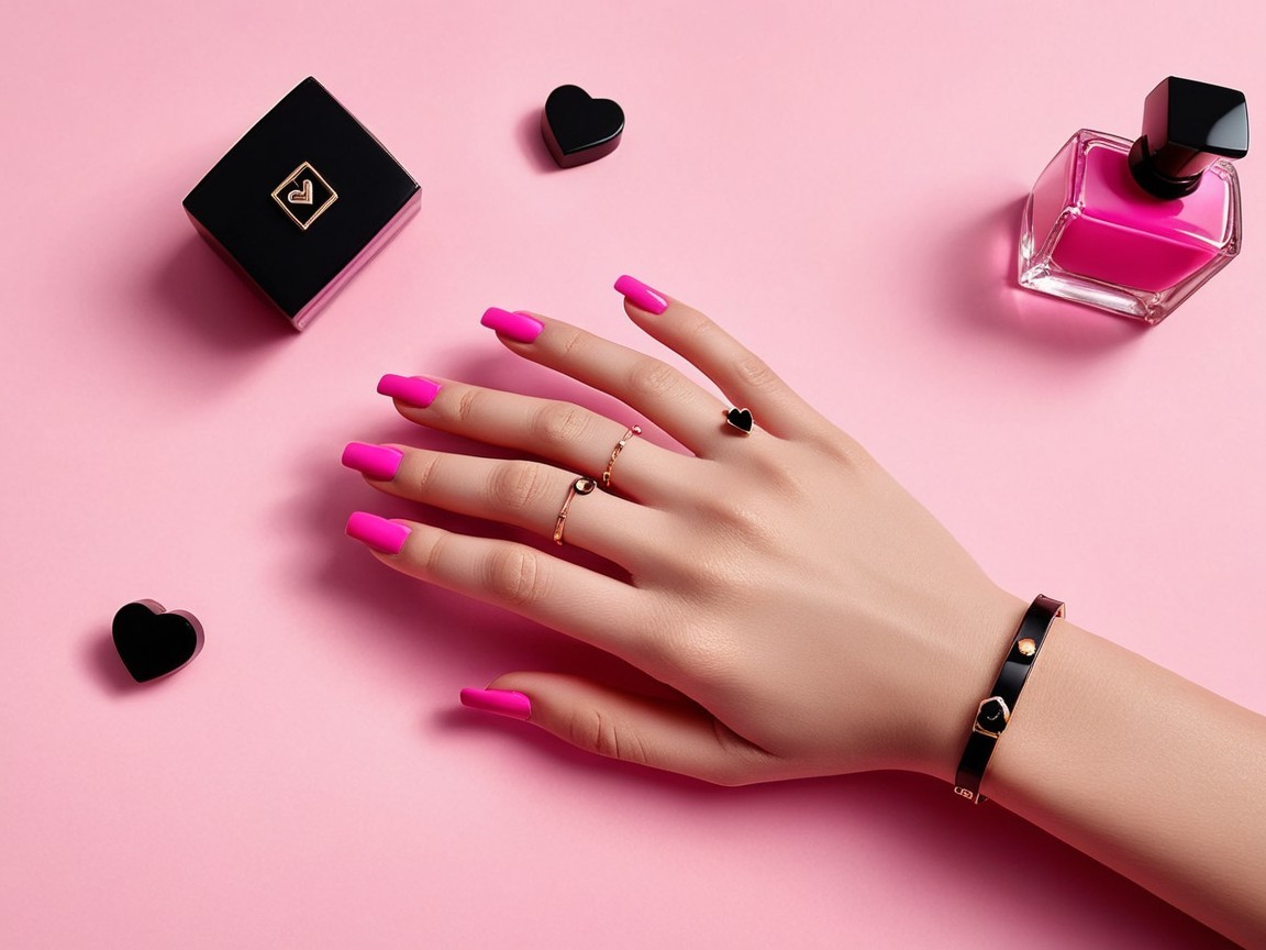Stylish Hand with Pink Nails and Elegant Accessories
