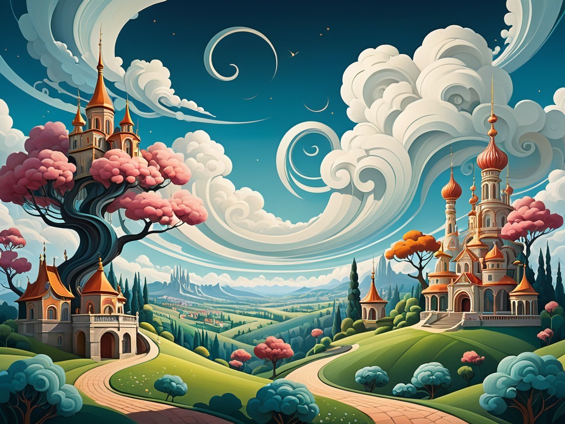 Whimsical Landscape with Two Enchanting Castles