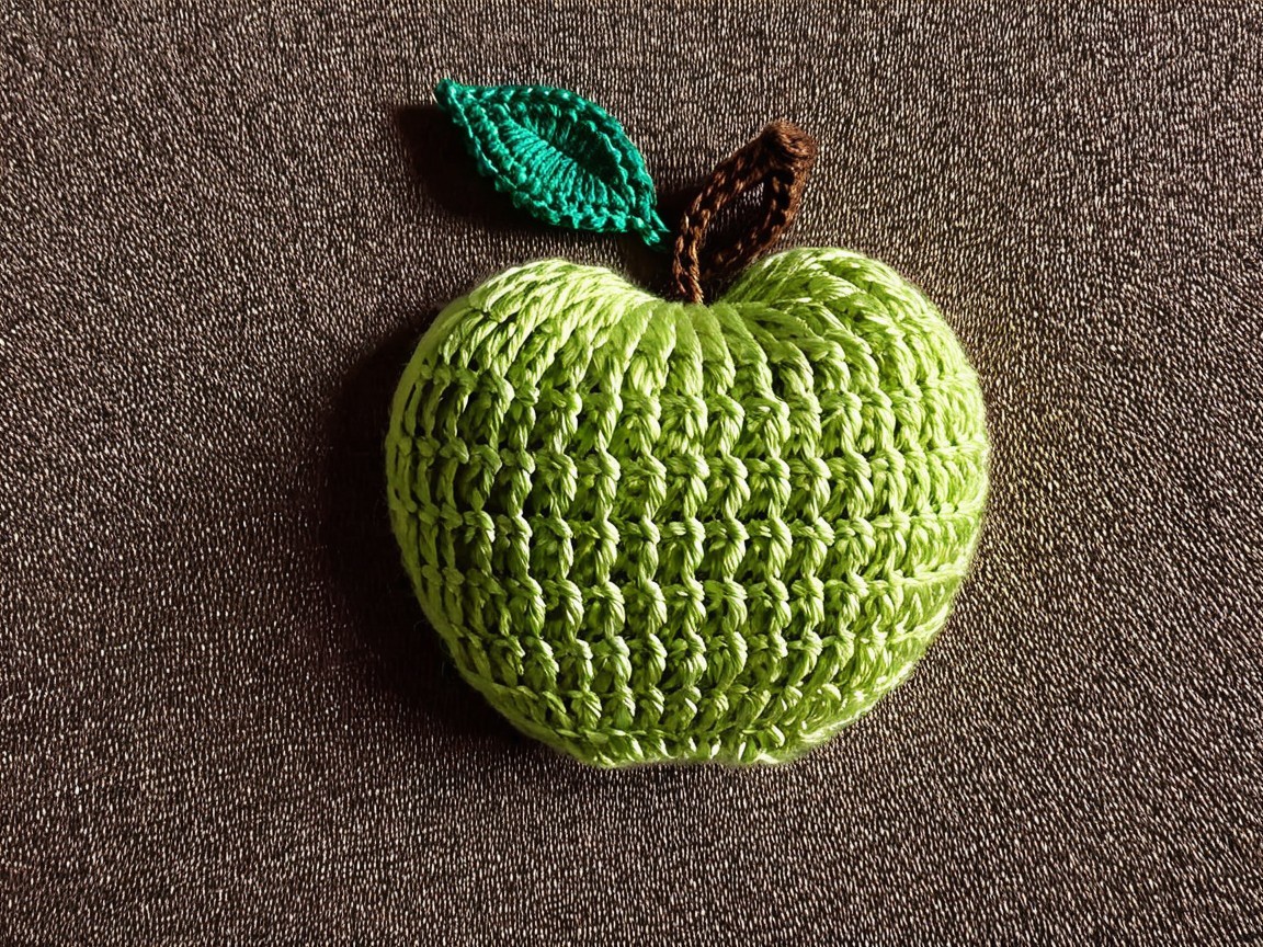 Handmade Crochet Apple on Coarse Woven Fabric