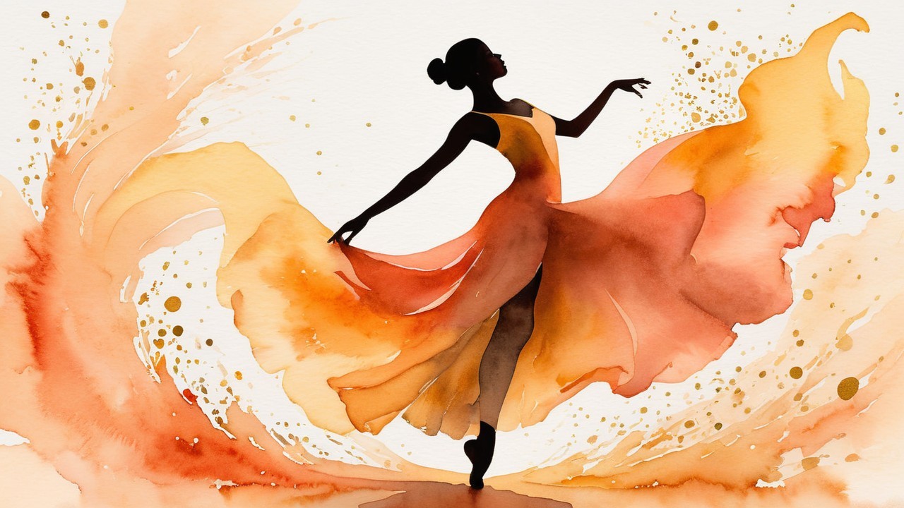Silhouette of a dancer in vibrant orange dress