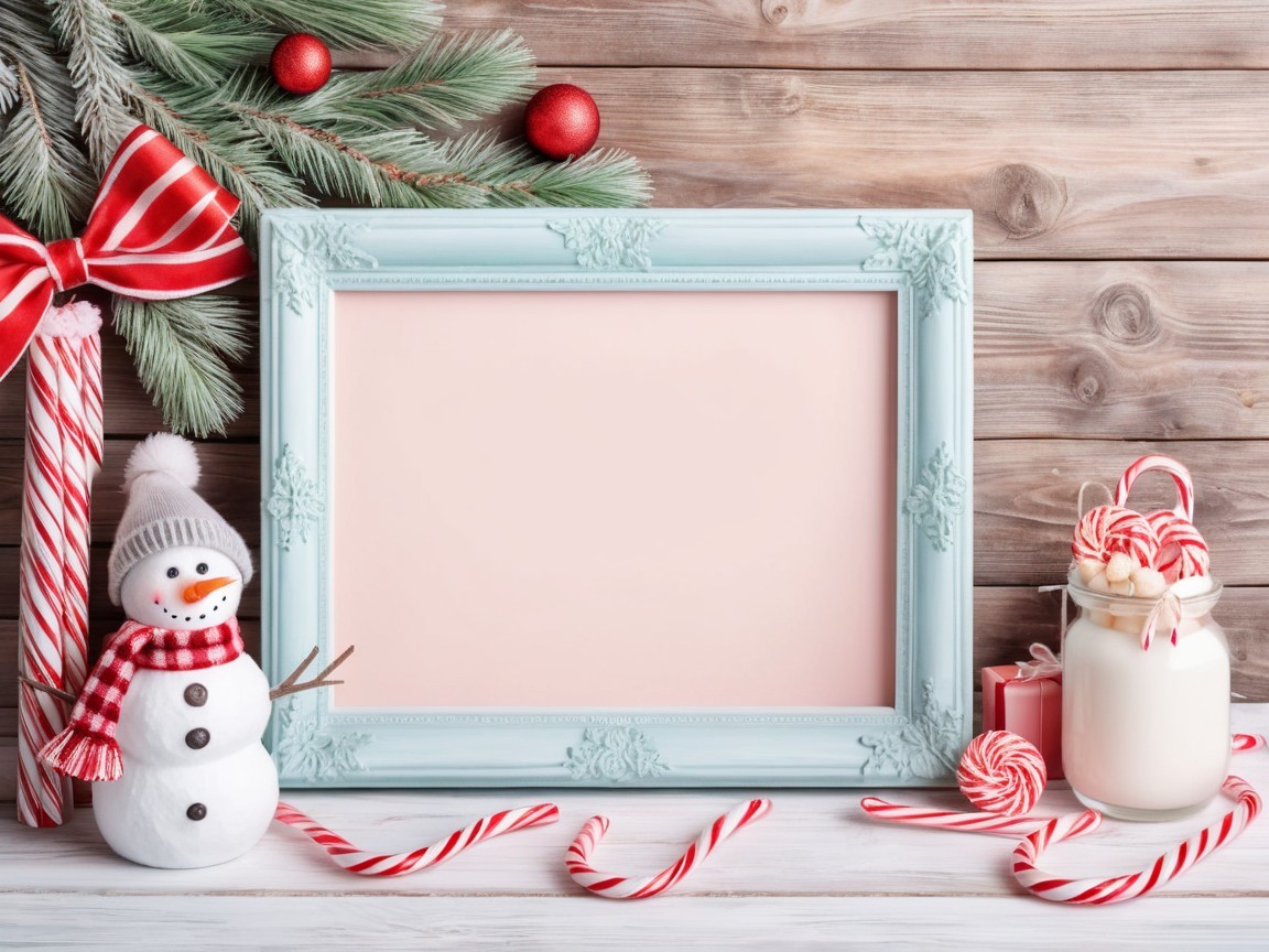 Festive Flat Lay with Picture Frame and Holiday Decor