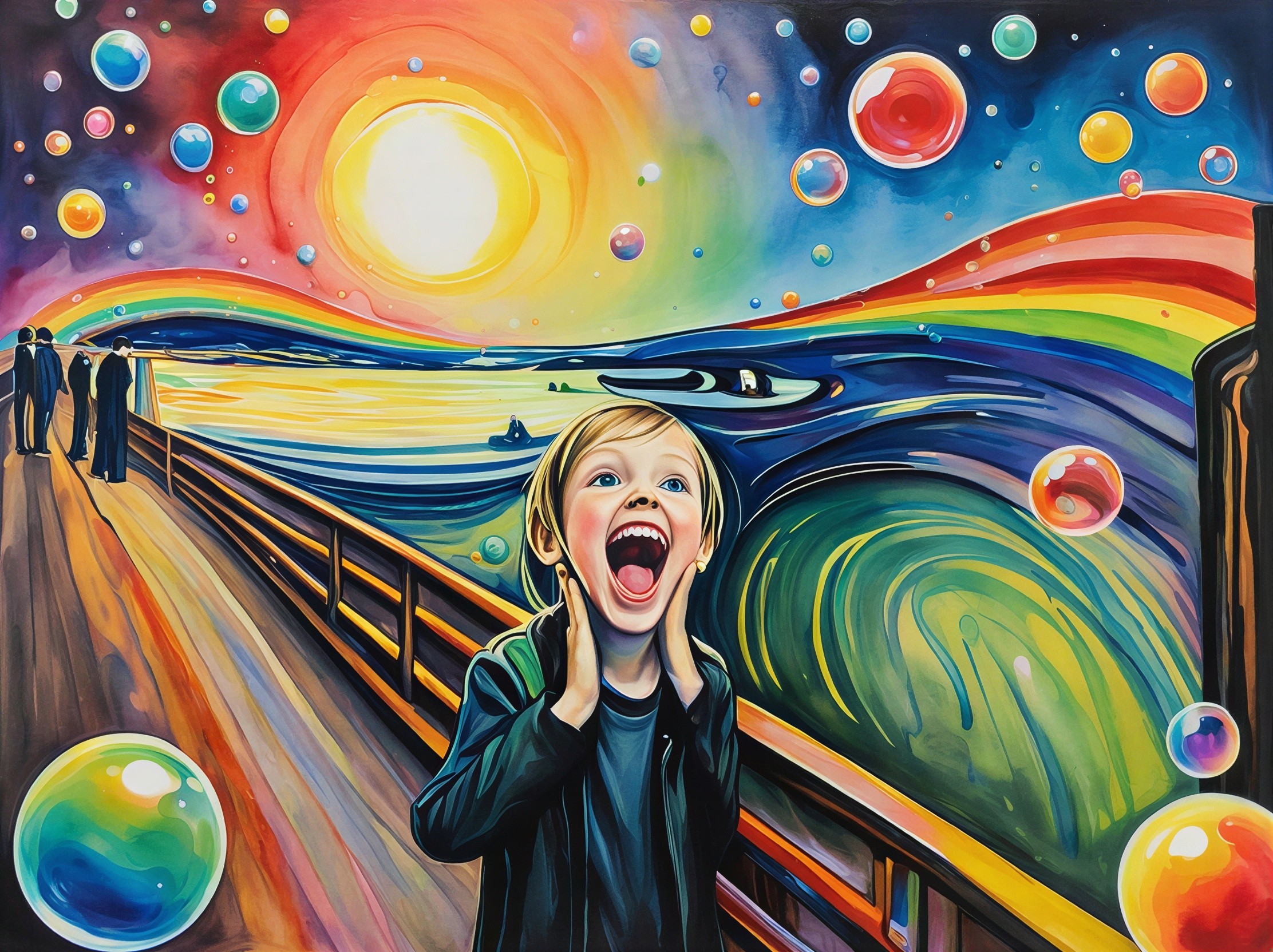Joyful Scene Inspired by "The Scream" Style