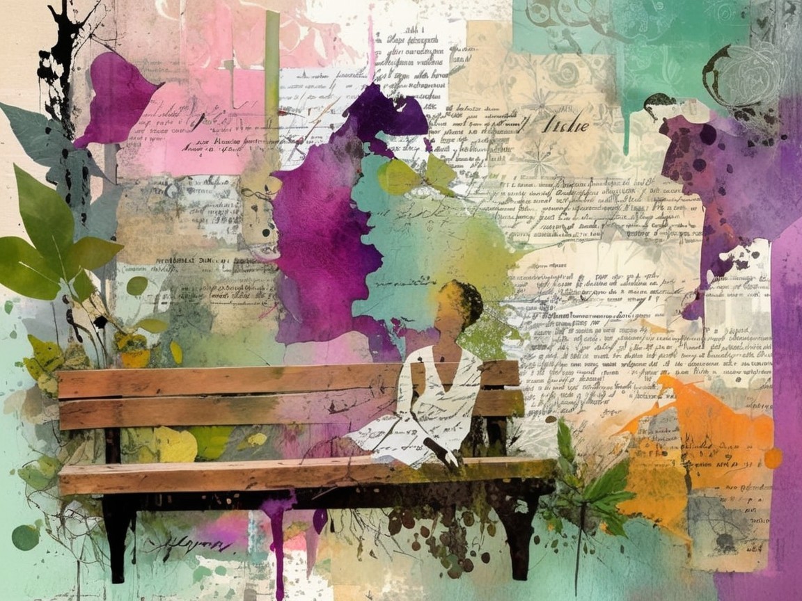 Silhouette on Bench Surrounded by Colorful Abstracts