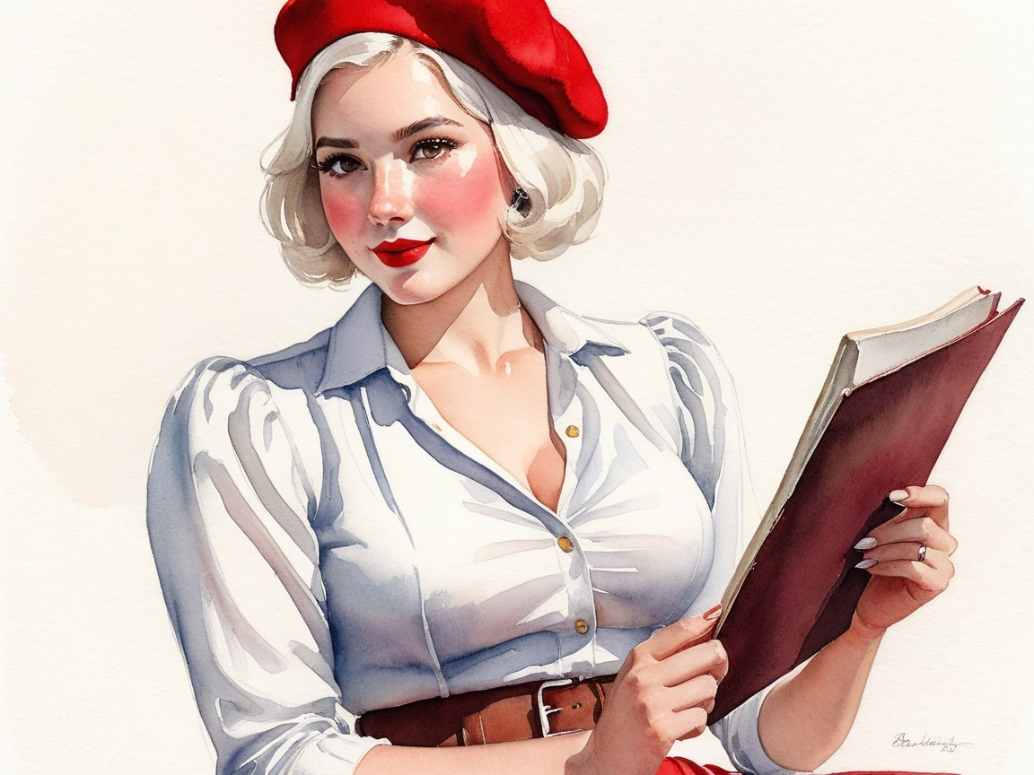 Watercolor Painting of a Woman in Stylish Attire