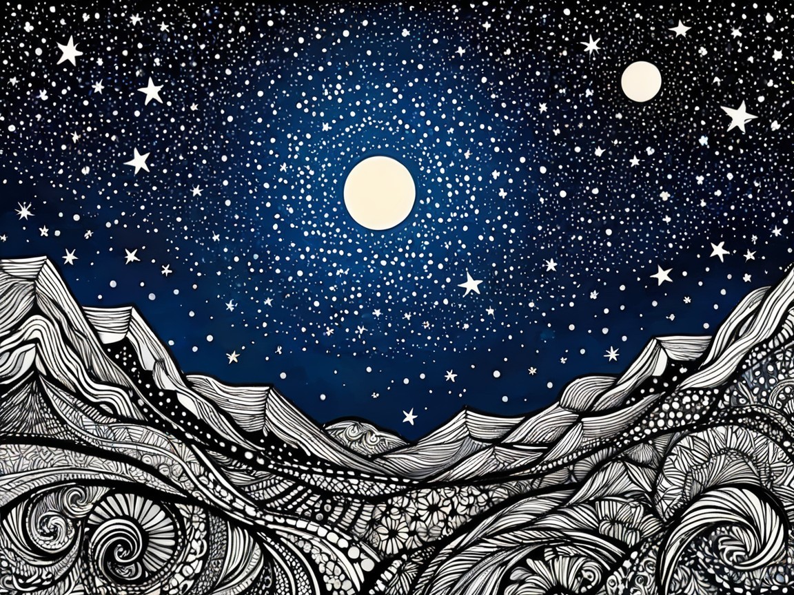 Intricate Black and White Doodle Art Landscape
