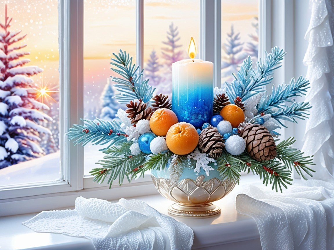 Winter Wonderland Scene with Decorative Centerpiece