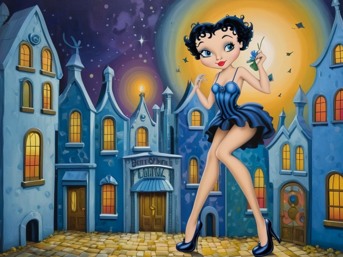 Whimsical Animated Character in Starry Night Scene