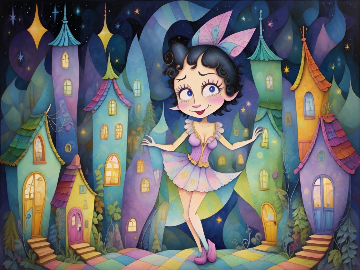 Whimsical Fairy-Tale Scene with Colorful Village