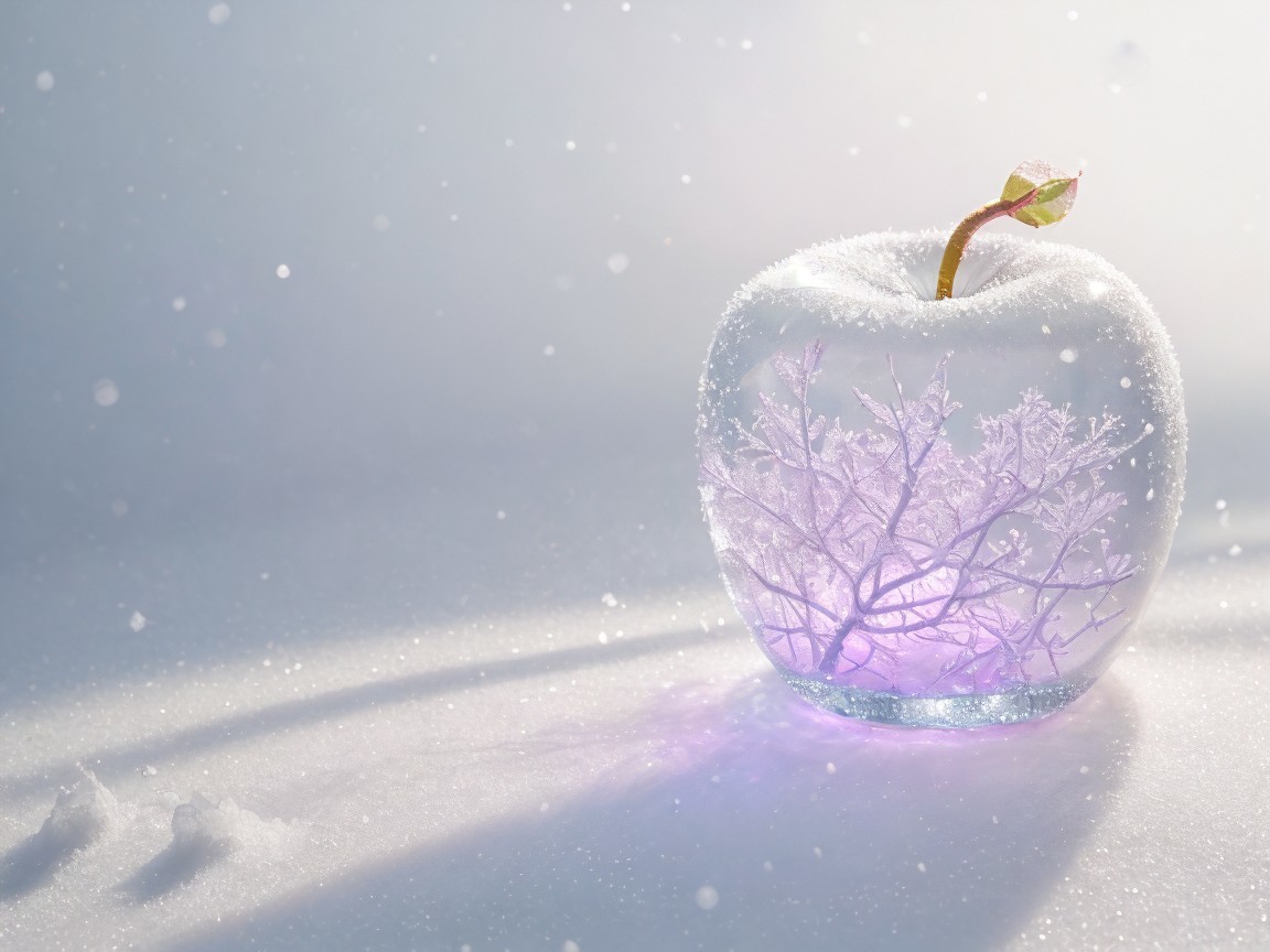 Translucent Apple Object in Snowy Winter Landscape
