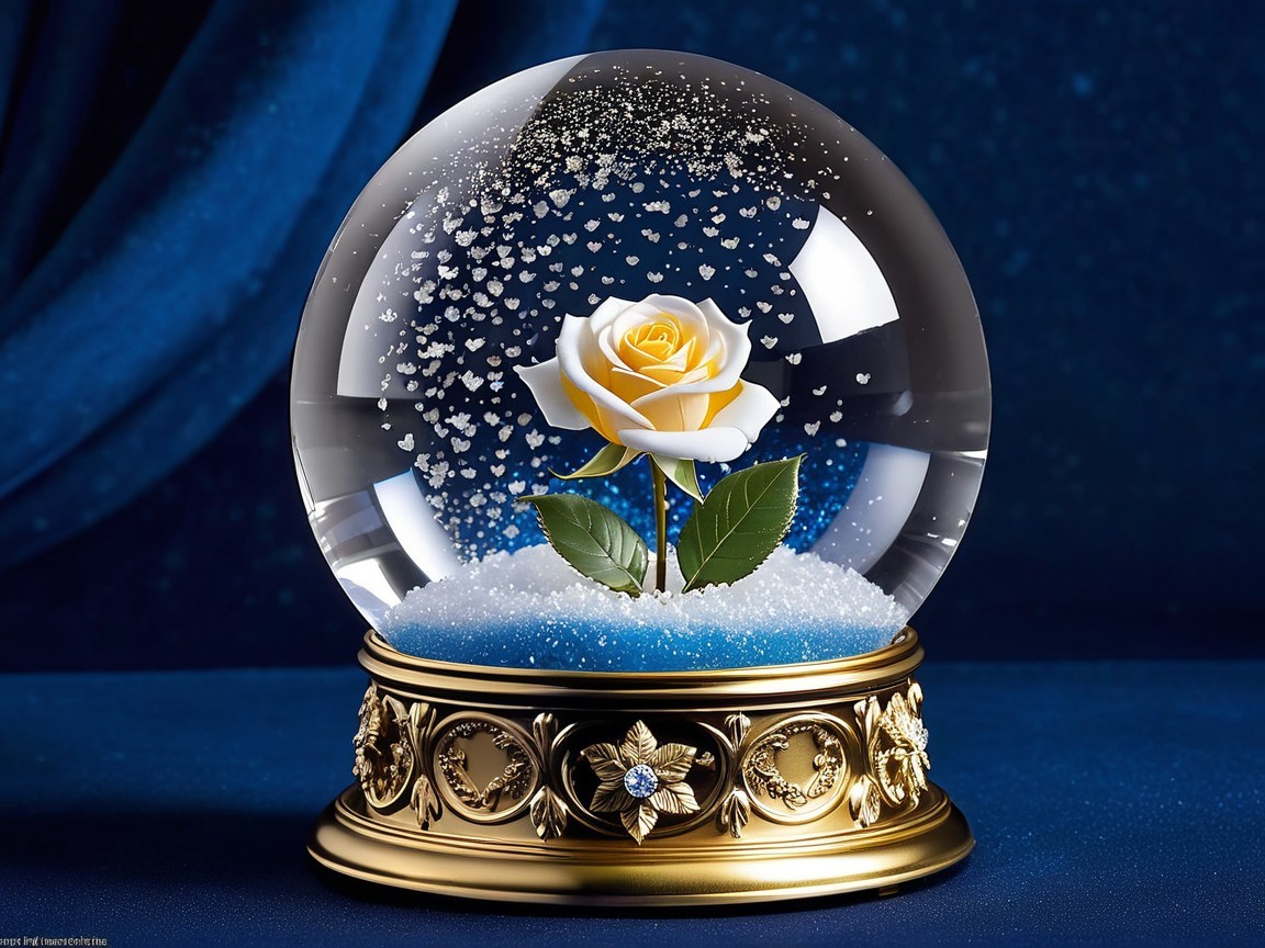 Snow Globe with Yellow Rose and Heart Flurries