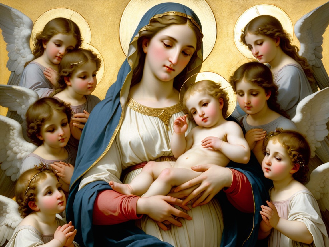 Madonna and Infant Jesus Surrounded by Cherubic Angels