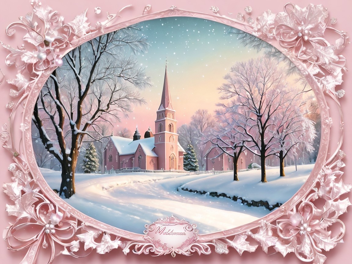 Whimsical Winter Wonderland with Cartoon Church