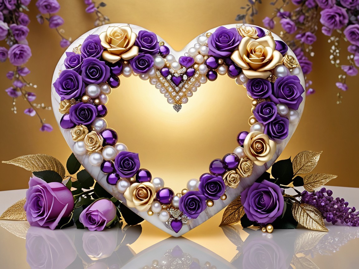 Heart-Shaped Arrangement of Purple and Gold Roses