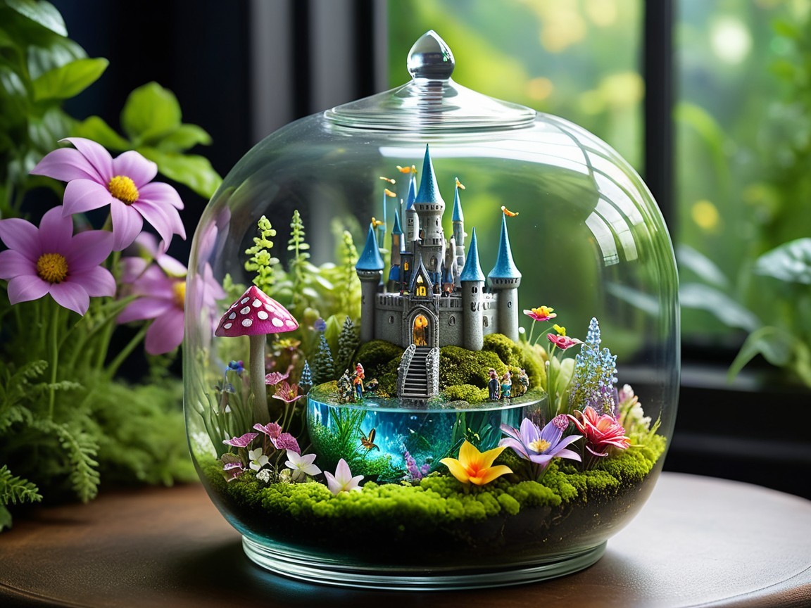 Miniature Fairytale Castle Scene in Glass Dome