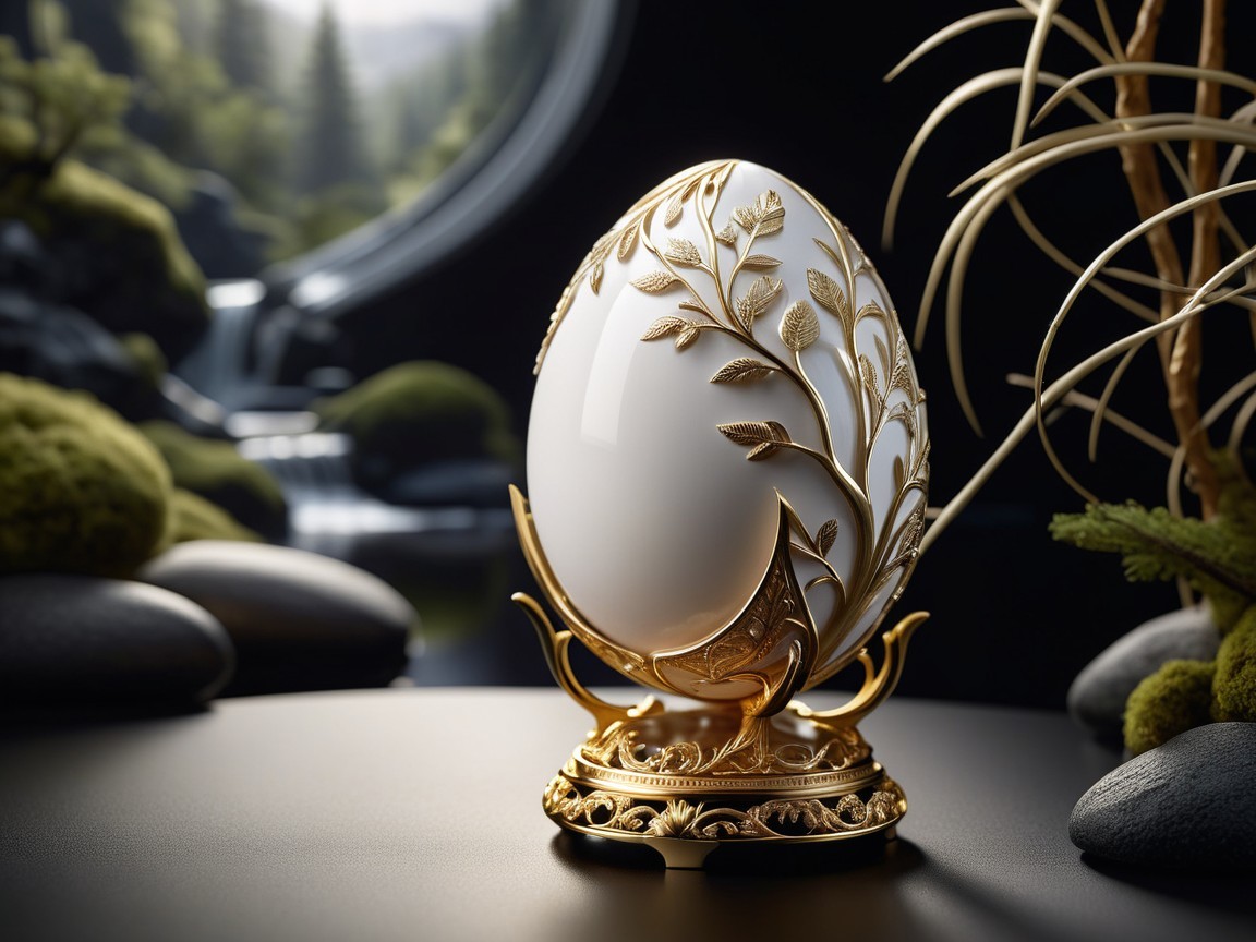Close-up of a Faberge Egg on an Ornate Pedestal