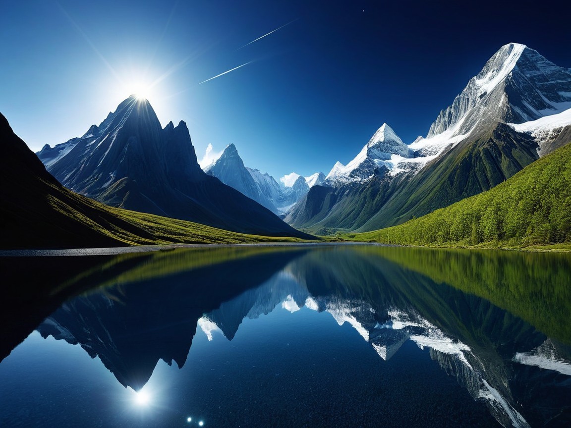 Majestic Mountains and Serene Lake Landscape Scene