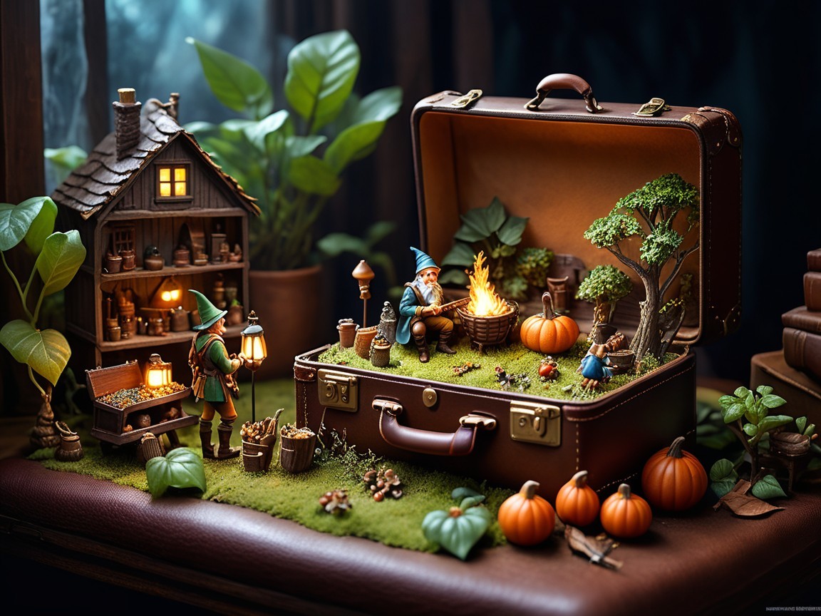 Miniature Fairy Tale in a Vintage Suitcase Scene