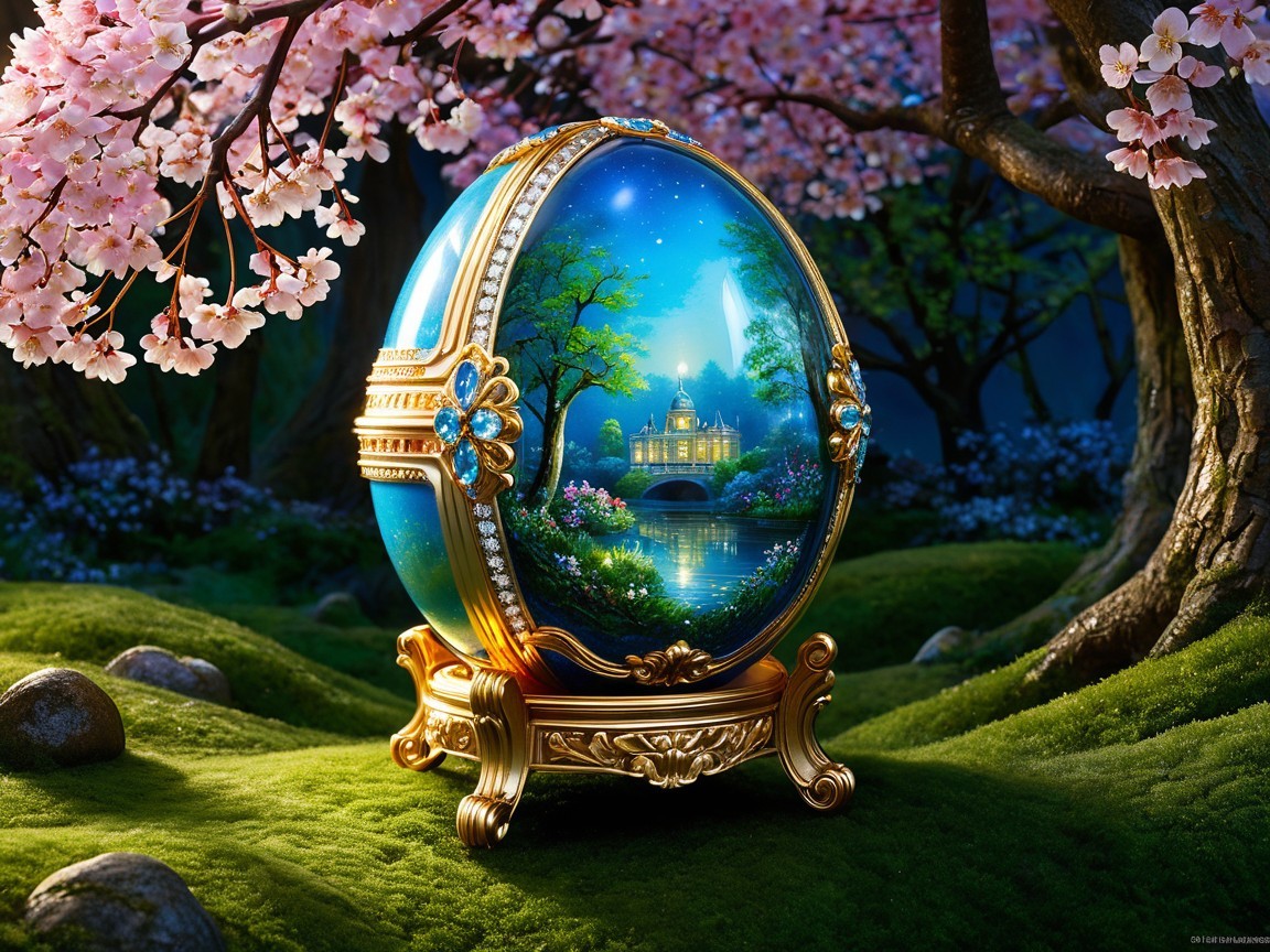 Ornate Fabergé-Inspired Egg with Scenic Landscape