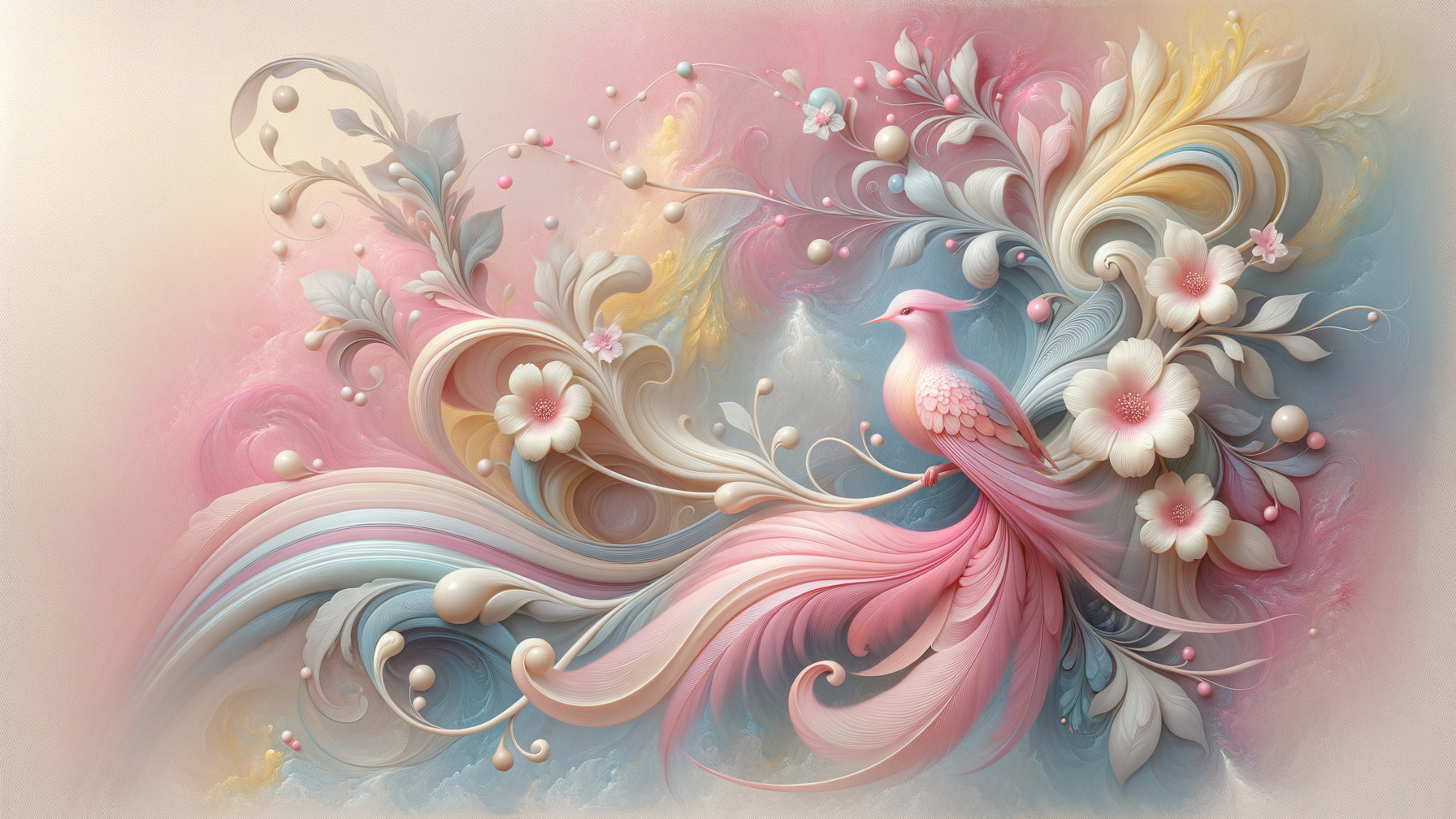 Pastel Digital Painting of a Majestic Bird on Branch