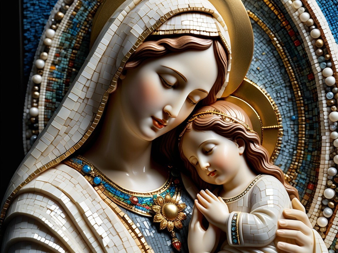 Mosaic of Madonna with Infant Jesus in Vibrant Colors