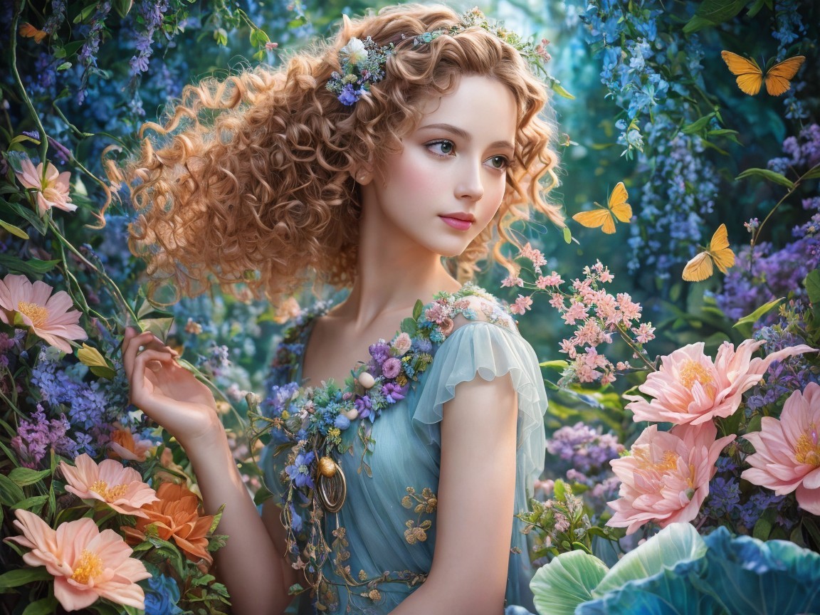 Young woman as a dryad in a lush forest setting