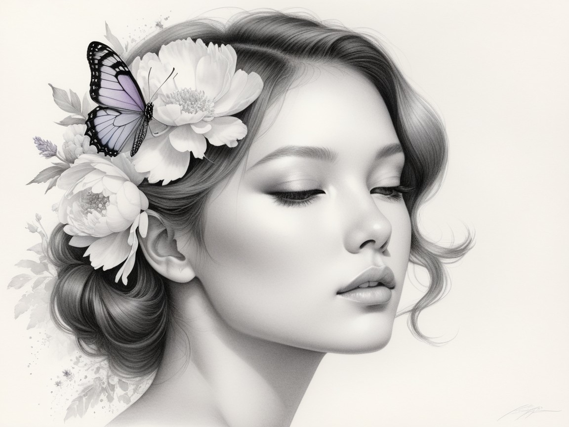 Serene Portrait of a Young Woman with Nature Elements