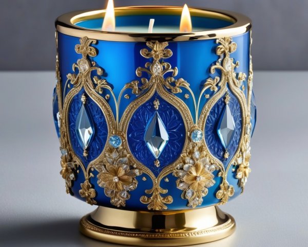Luxurious Blue Candle Holder with Gold Detailing