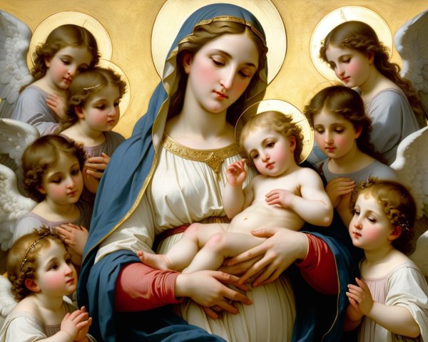 Madonna and Infant Jesus Surrounded by Cherubic Angels