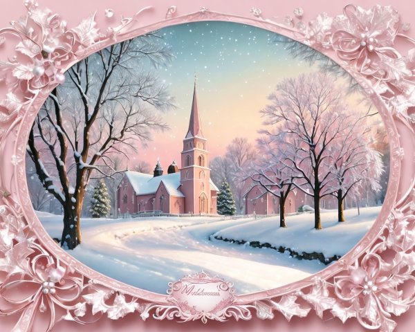 Whimsical Winter Wonderland with Cartoon Church