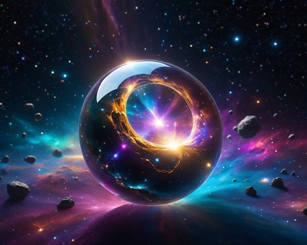 Luminous Orb Surrounded by Cosmic Colors and Stars