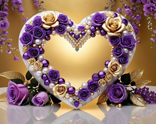 Heart-Shaped Arrangement of Purple and Gold Roses
