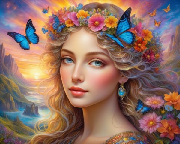 Vibrant Digital Painting of a Young Woman in Nature