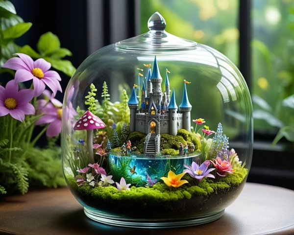 Miniature Fairytale Castle Scene in Glass Dome