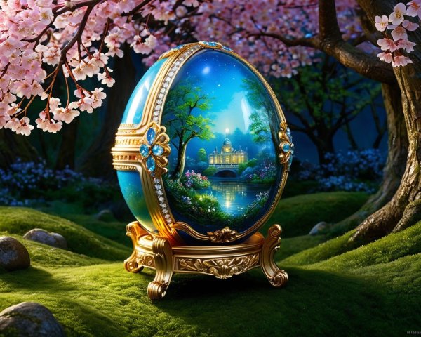 Ornate Fabergé-Inspired Egg with Scenic Landscape