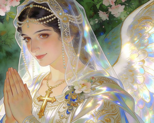 Anime-style Illustration of a White-Haired Angel Woman