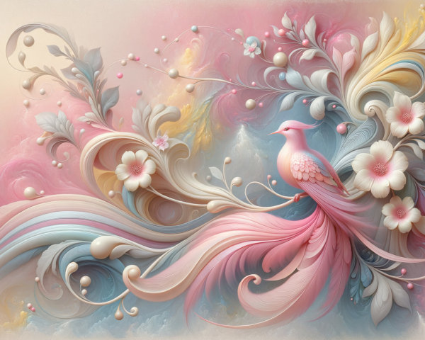 Pastel Digital Painting of a Majestic Bird on Branch