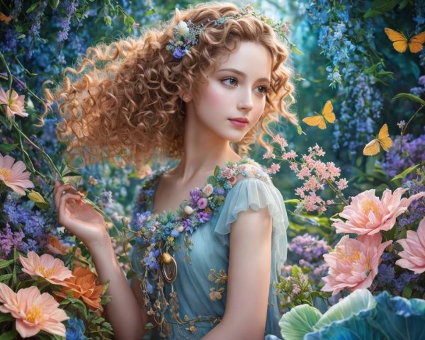 Young woman as a dryad in a lush forest setting