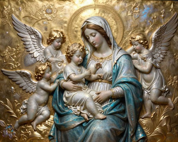 Gilt-Bronze Plaque of Virgin Mary with Christ Child