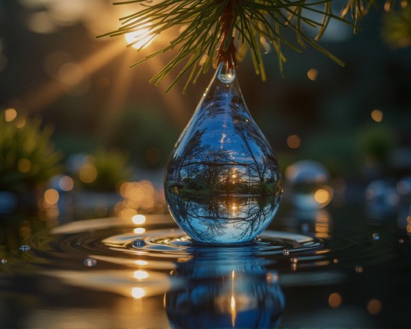 Macro Shot of Water Droplet on Pine Needle Branch