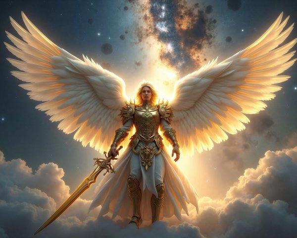 Ethereal Male Archangel Portrait with Wings and Armor