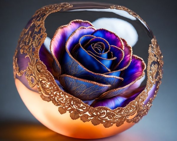 Intricate Glass Orb with Rose Design and Patterns